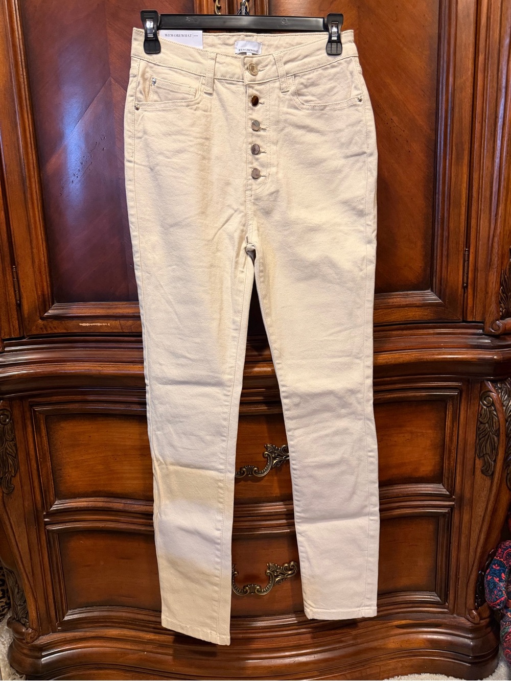 NEW! WeWoreWhat Stretch Denim Zus Unbleached — Button-Fly Comfort size 26